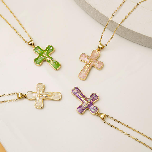 Hiphop colorful cross pendant copper necklace