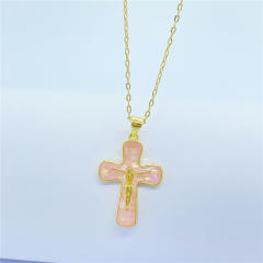Hiphop colorful cross pendant copper necklace
