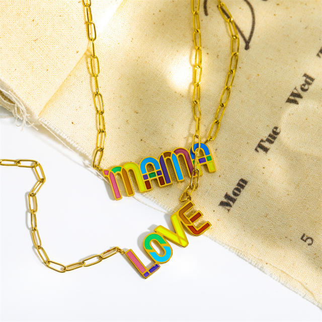 INS personaltiy y2k color enamel mama love stainless steel necklace