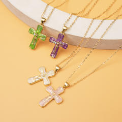 Hiphop colorful cross pendant copper necklace