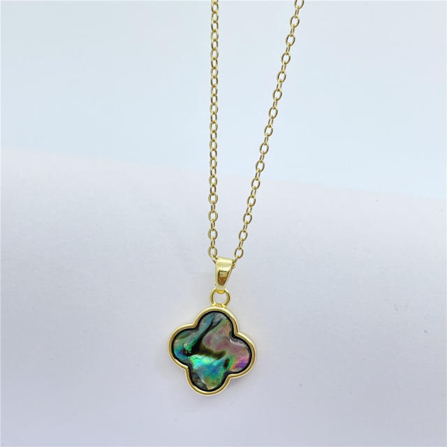Real gold plated Abalone shell shell butterfly clover pendant necklace