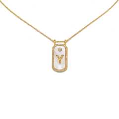 Classic white shell stainless steel initial card pendant necklace
