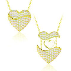 Hot sale locket angel wing color rhinestone mother's day necklace
