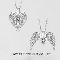 Hot sale locket angel wing color rhinestone mother's day necklace