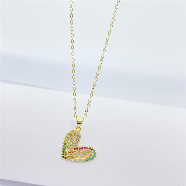 Evil eye butterfly heart pendant eal gold plated copper necklace