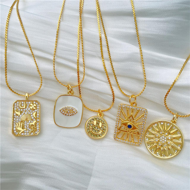 Real gold plated copper evil eye pendant copper necklace