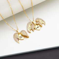 Creative rhinestone butterfly wing locket engraved necklace