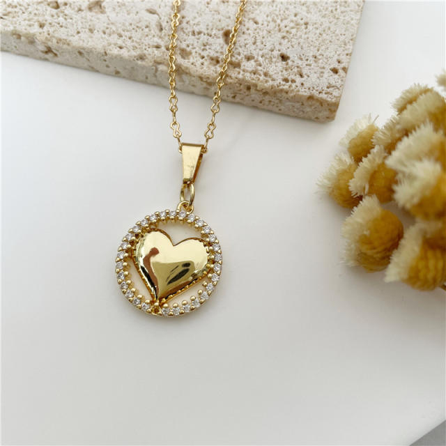 Chic cubic zircon heart diamond cross pendant copper necklace