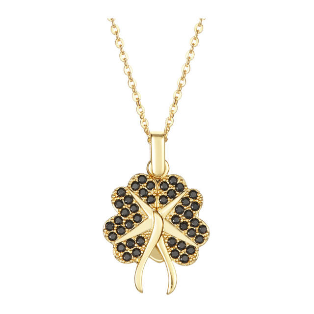 Creative rhinestone butterfly wing locket engraved necklace