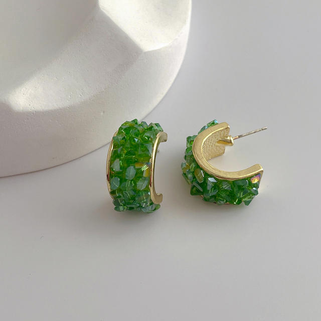 Handmade colorful crystal beads copper open hoop earrings