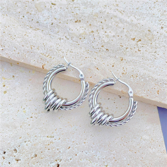 Personality stainless steel chunky gold hoop earrings