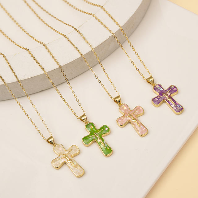 Hiphop colorful cross pendant copper necklace