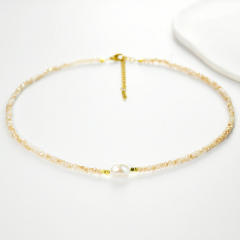 Boho Real pearl colorful crystal beads choker necklace