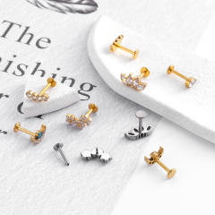 Cubic zircon moon leaf cartilage ear studs(1pcs price)