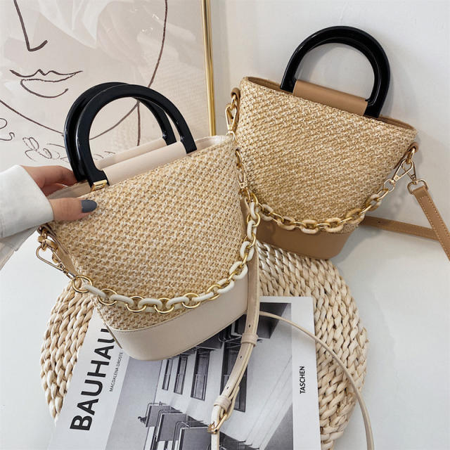 Korean fashion straw bucket bag