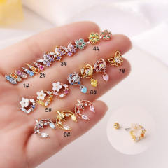 Sumer design colorful rhinestone cartilage earrings(1pcs price)