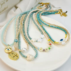 INS trend Y2K colorful crystal bead pearl choker necklace