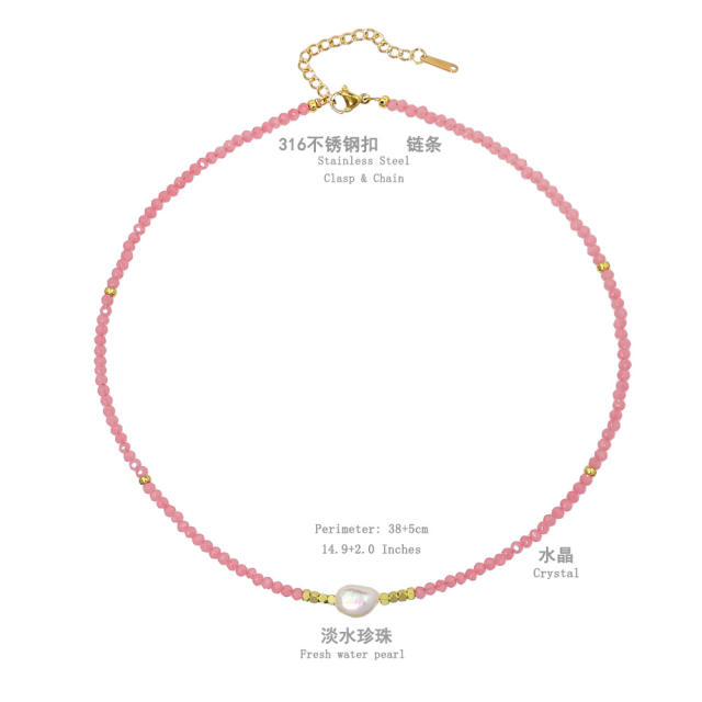 INS trend Y2K colorful crystal bead pearl choker necklace