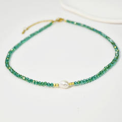 Boho Real pearl colorful crystal beads choker necklace