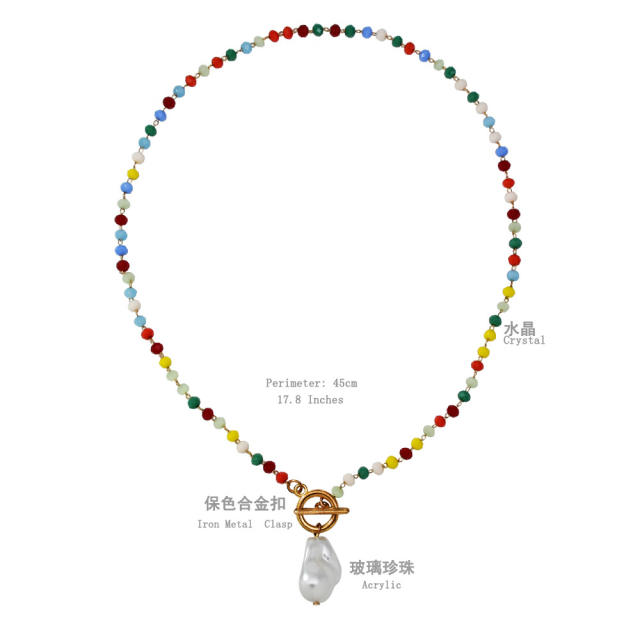 INS trend Y2K colorful crystal bead pearl choker necklace