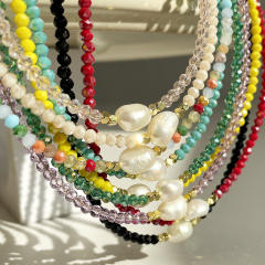 Boho Real pearl colorful crystal beads choker necklace