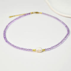 Boho Real pearl colorful crystal beads choker necklace