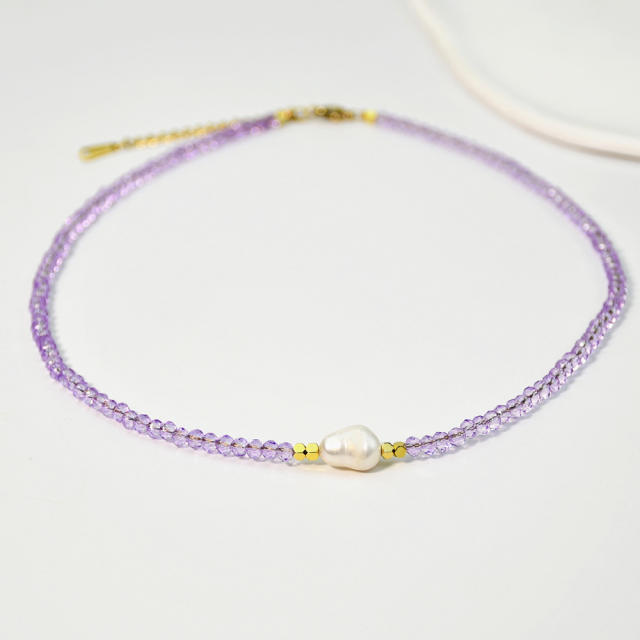 Boho Real pearl colorful crystal beads choker necklace