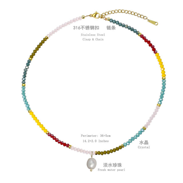 INS trend Y2K colorful crystal bead pearl choker necklace