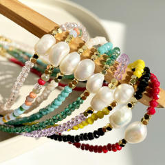 Boho Real pearl colorful crystal beads choker necklace