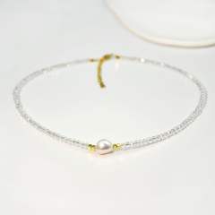 Boho Real pearl colorful crystal beads choker necklace