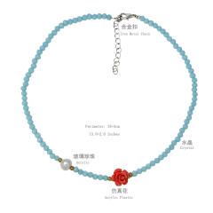 INS trend Y2K colorful crystal bead pearl choker necklace