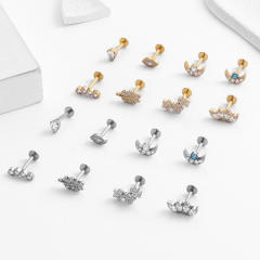 Cubic zircon moon leaf cartilage ear studs(1pcs price)