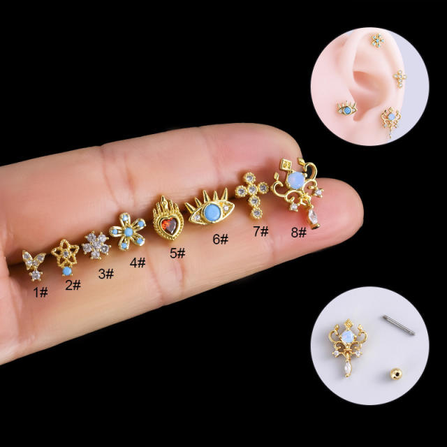 Delicate heart evil eye cartilage earrings(1pcs price)