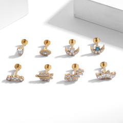 Cubic zircon moon leaf cartilage ear studs(1pcs price)