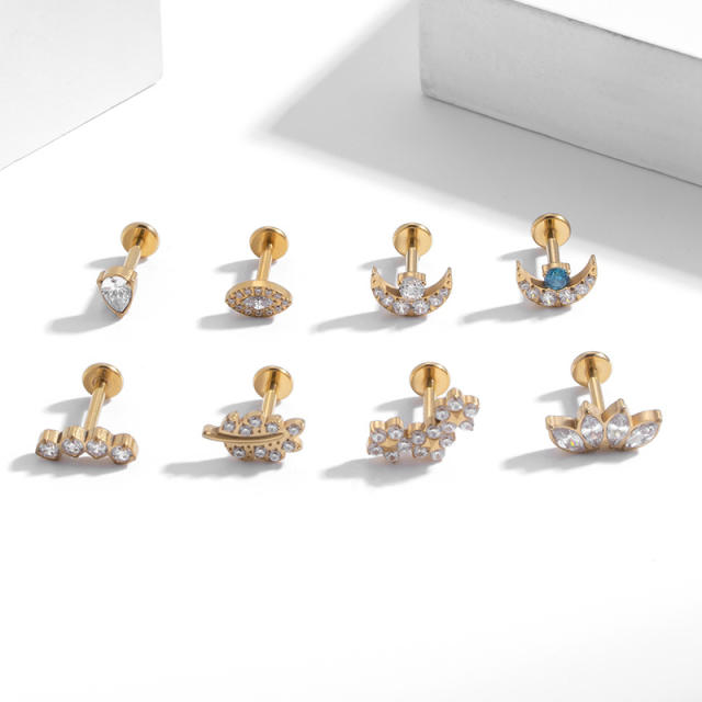 Cubic zircon moon leaf cartilage ear studs(1pcs price)
