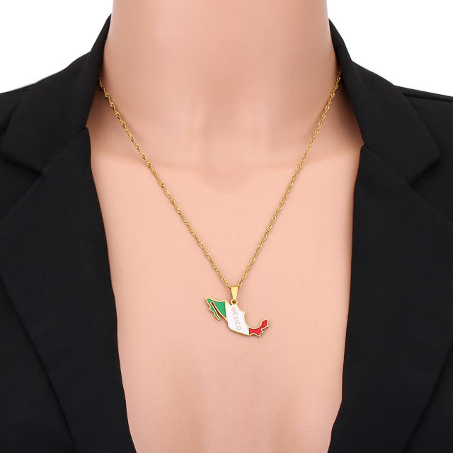Hot sale color enamel mexico map stainless steel necklace