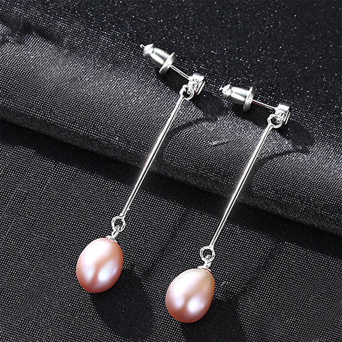 Sterling silver real pearl long earrings