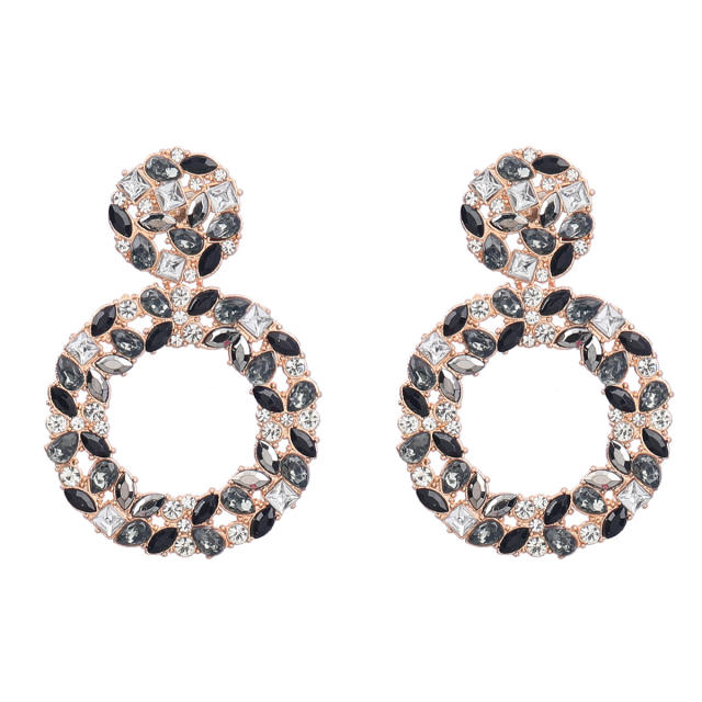 Occident fashion color glass crystal statement circle earrings