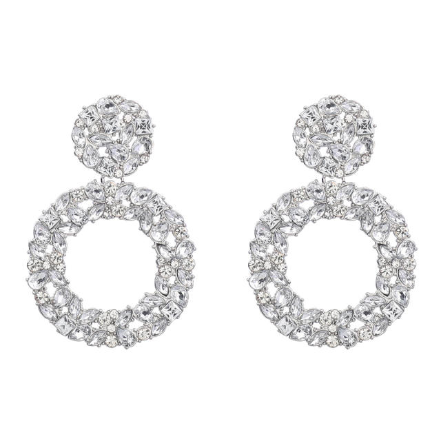 Occident fashion color glass crystal statement circle earrings