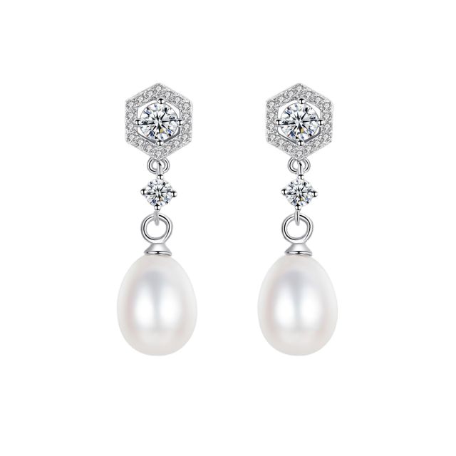 Sterling silver real pearl drop earrings