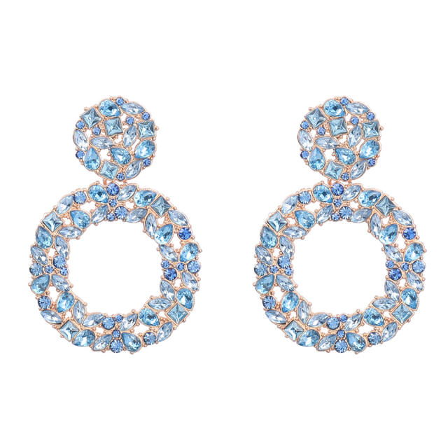 Occident fashion color glass crystal statement circle earrings