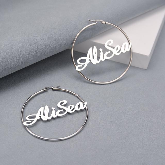Personality stainless steel custom name hoop earrings