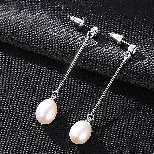 Sterling silver real pearl long earrings