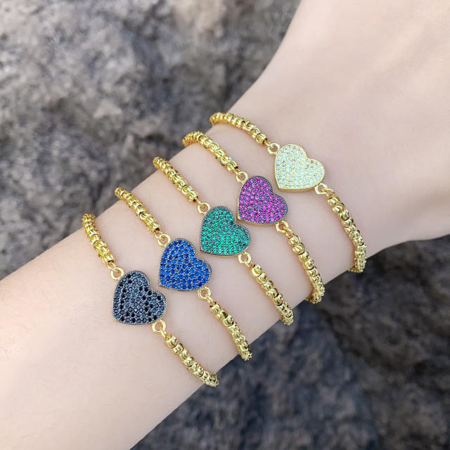Delicate color cubic zircon heart gold plated bracelet