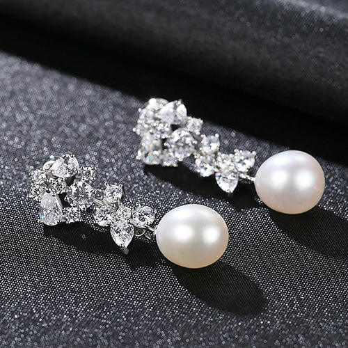 sterling silver real pearl drop earrings