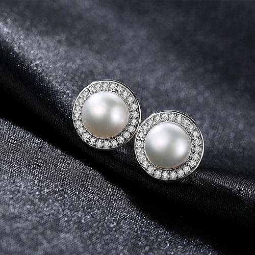 Chic design sterling silver real pearl studs earrings