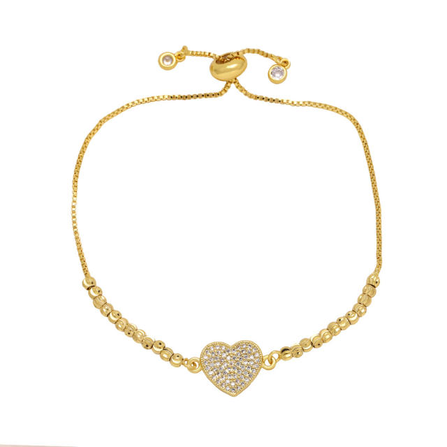 Delicate color cubic zircon heart gold plated bracelet