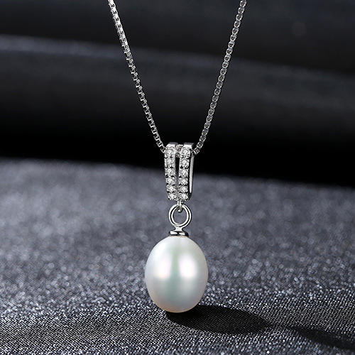 Sterling silver AAA cubic zircon real pearl necklace