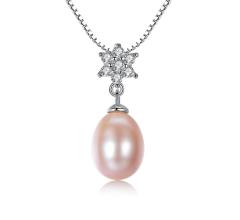 Sterling silver AAA cubic zircon flower real pearl necklace