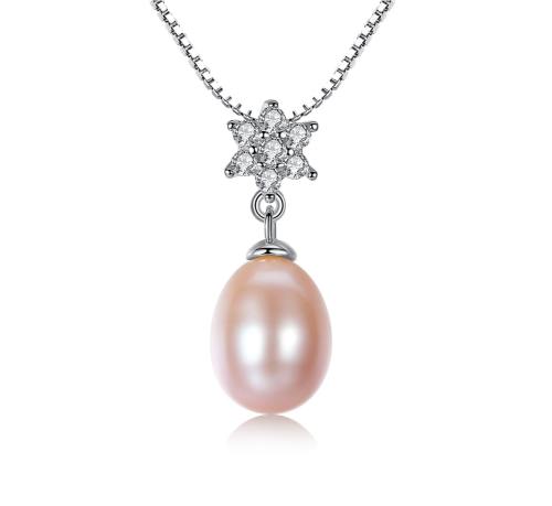 Sterling silver AAA cubic zircon flower real pearl necklace